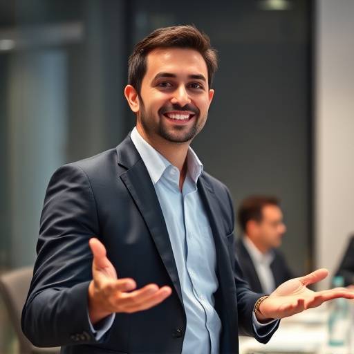 Foto de Carlos Roberto Oliveira, Gerente de Projetos, apresentando em uma reunião.